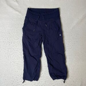 Lululemon Athletica Dance Studio Crop Pants Size 2 Navy Blue Drawstring Ruched